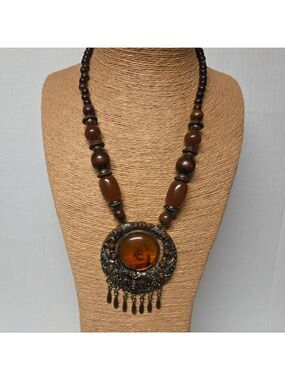 Vintage ZY Indian-style Ethnic Faux Amber Statement Necklace